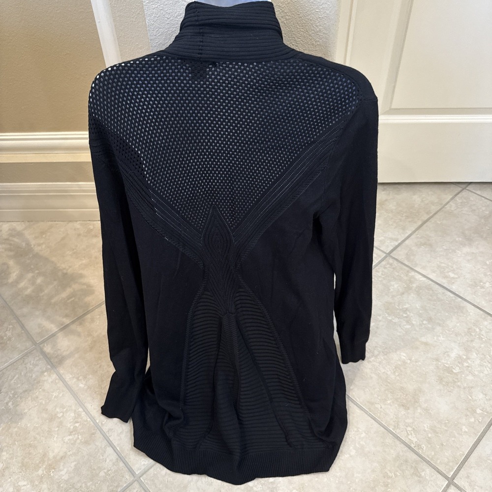 ESPERANZA Black Open‎ Cardigan Sweater Sz L Mid Length Perforated Back Boho